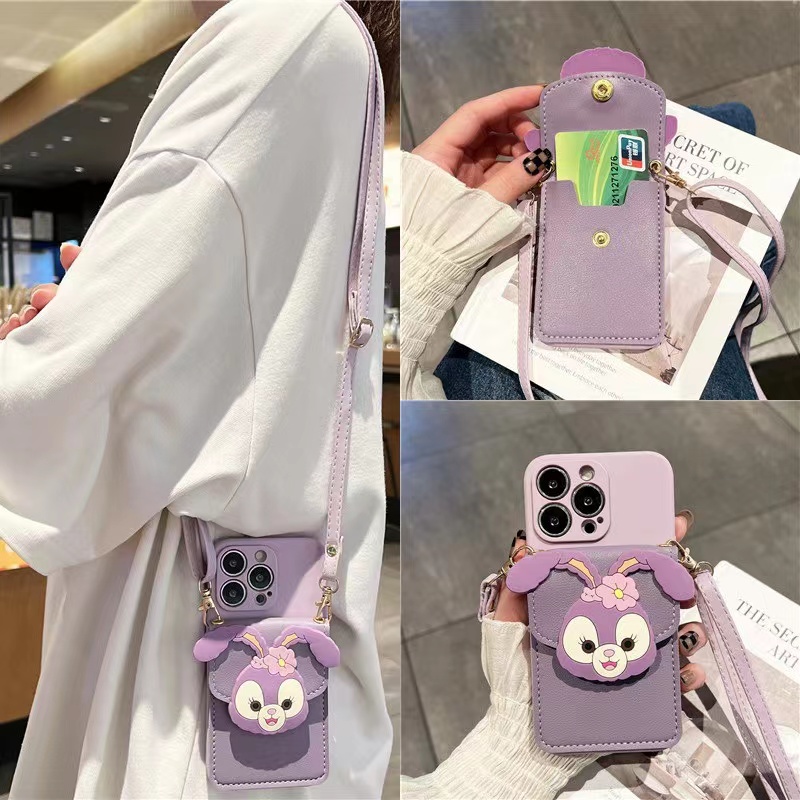 三星卡通可插卡带挂绳全包手机壳