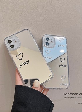 ins简约韩风爱心镜面红米note11Tpro手机壳note10pro小众清新note9补妆镜note8pro全包防摔noto7女款5G软套+