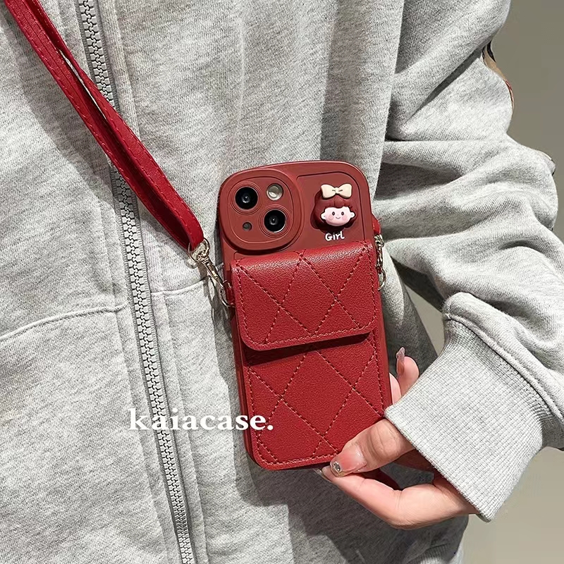 OPPO小众高级红色斜挎卡包手机壳