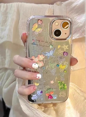 彩绘蝴蝶小狗镜面适用vivox90pro+手机壳x21ia卡通s17少女心s15e日韩Y32y76s硬套Y66y9s防摔x80小众y51s外壳