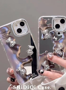 不规则水银立体小熊镜面适用vivox90pro+手机壳x21ia卡通s17女s15e日韩Y32y76s硬壳Y66y9s防摔x80高级感y51s