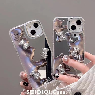 5k卡通A96a56s亚克力r11r9s硬k10x外壳 不规则水银立体小熊镜面适用OPPOa1x手机壳findx6 x3pro高级reno10