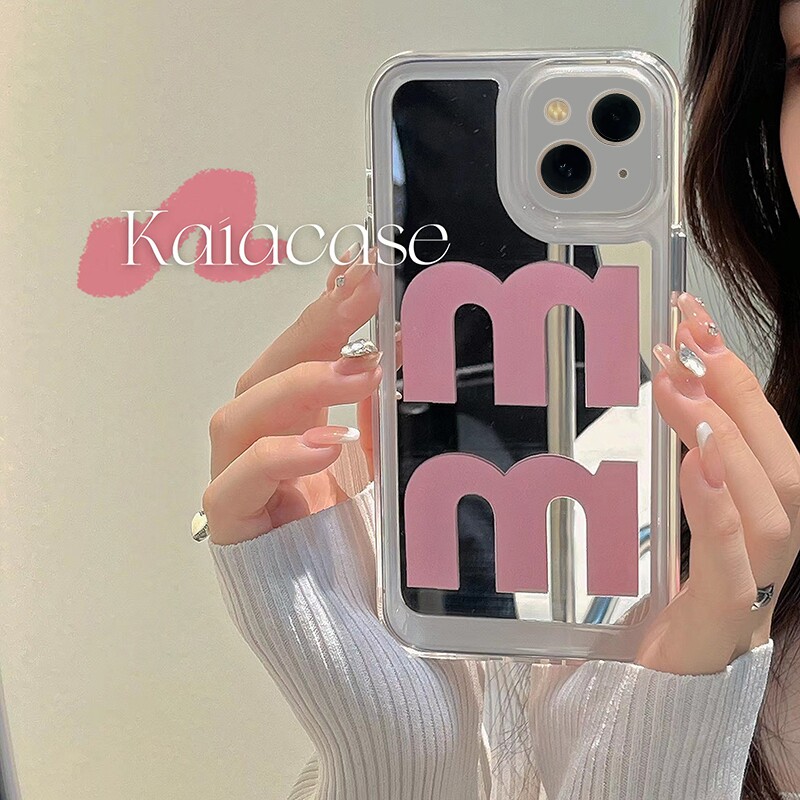 ins小众粉字母镜面适用苹果7plus手机壳iPhone8简约清新6splus个性创意se2代5s补妆镜i七八p女潮xs防摔硅胶套