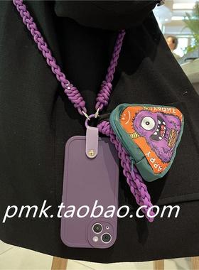 暗紫色小怪兽耳机包适用realme真我V30手机壳v11s卡通x7pro至尊U斜挎可背10S小书包q3t编织手绳XT防摔GT2高级