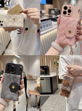 小香风编织纹卡包适用三星s25ultra手机壳A53零钱包s10plus可插卡s8s9软硅胶note9斜挎绳A33少女潮s24FE外壳