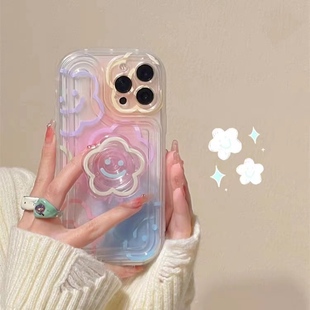 晕染彩色笑脸花朵适用三星A73手机壳a54肥皂气垫A33a22支架a70创意a50新潮A13硅胶a32a42少女a21s小众a51a71