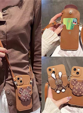 潮牌老花暴力熊竖款卡包适用vivoiQ0013/12/11手机壳iQOOU5简约iQooz9turbo+女潮neo7可插卡u1x斜挎绳z8外壳