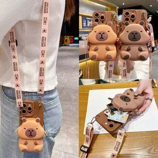 2025女潮iPhone斜跨绳Xs小众趣味13pro时尚 网红卡皮巴拉零钱包适用苹果16promax手机壳12mini新款 11创意6s套