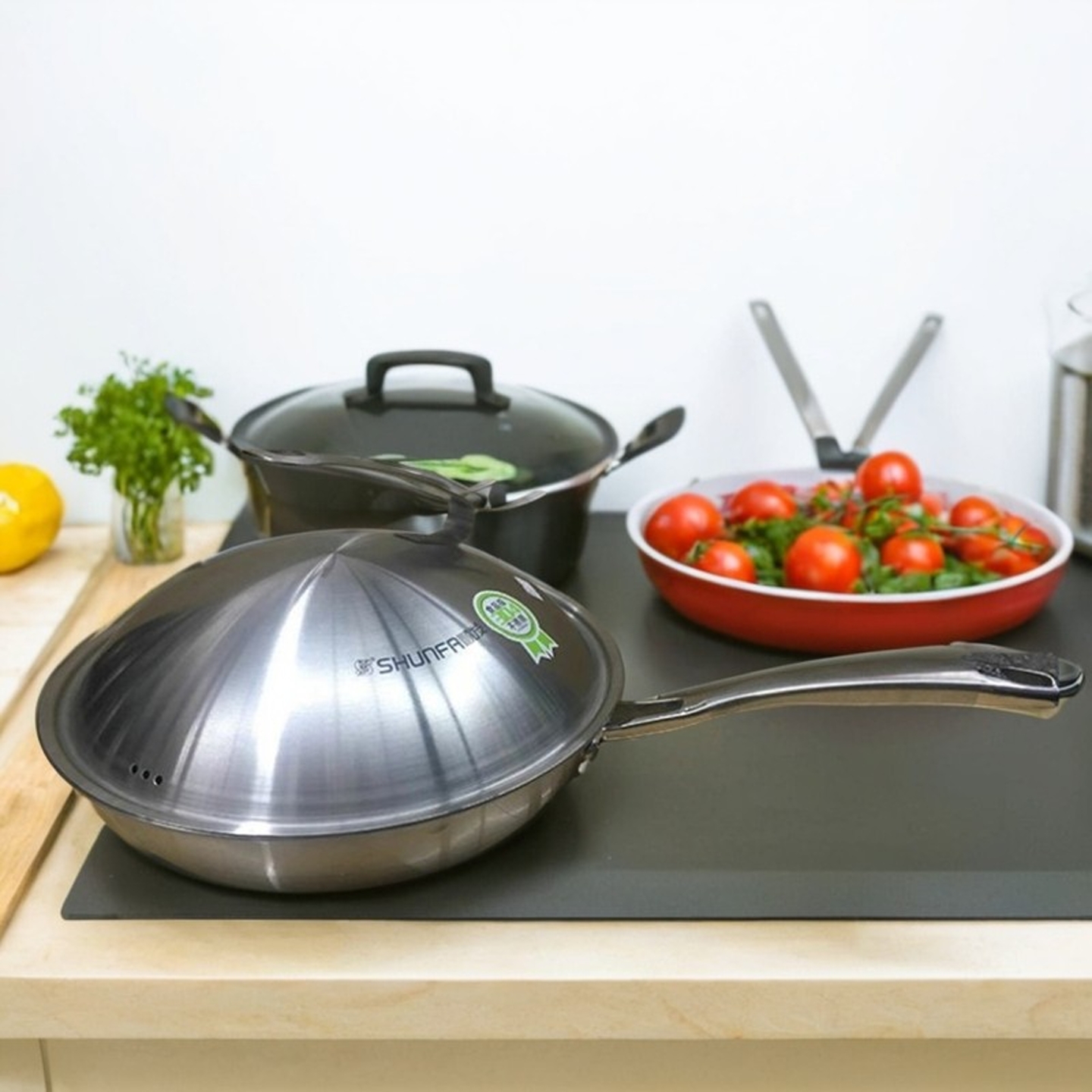 顺发炒锅家用304不锈钢无涂层平底炒菜小型煎锅电磁炉煤气灶通用