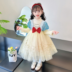 白雪公主裙女童公主裙冬装洋气小女孩裙子儿童秋冬毛衣裙连衣裙女