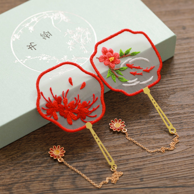 diy书签手工古风团扇苏绣平安符