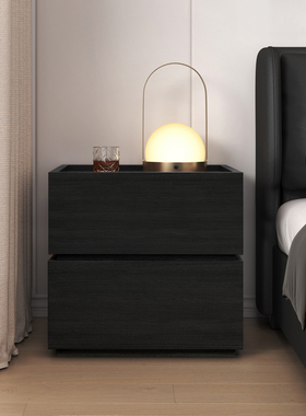 曼芭普 意式轻奢床头柜家用卧室实木床边柜小户型夹缝床头柜黑色