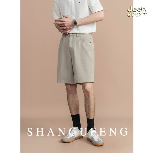 JEEP SPIRIT吉普夏季纯棉直筒短裤男士百搭斜纹舒适休闲五分裤子
