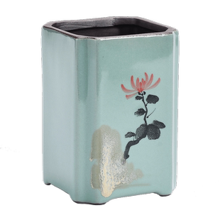 陶瓷花盆中国风青瓷手绘四方形高款蝴蝶兰专用小号老桩紫砂造景盆