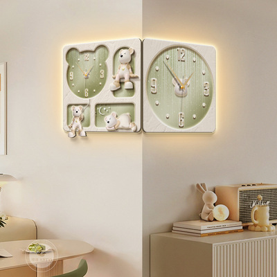 2026新款奶油风客厅拐角双面挂钟表装饰画轻奢高级感转角时钟壁画