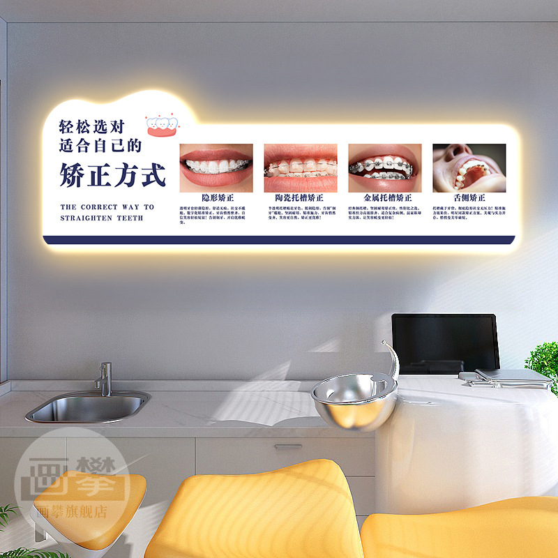 发光牙齿装饰挂画口腔诊所牙医牙科医院形象氛围布置背景墙面壁画