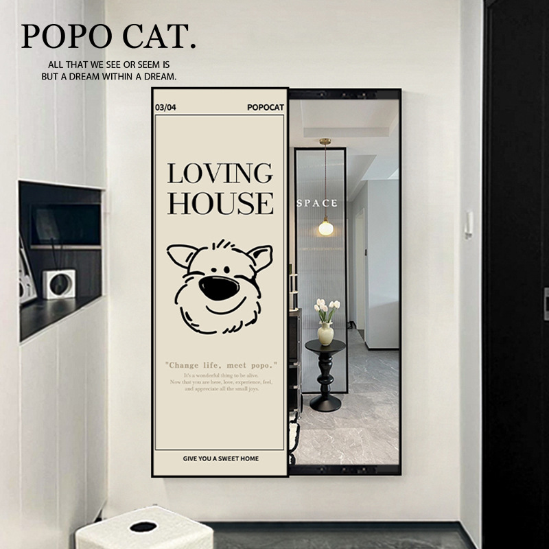 小狗创意推拉镜子全身穿衣镜隐形壁挂式女生卧室试衣镜可遮挡挂画