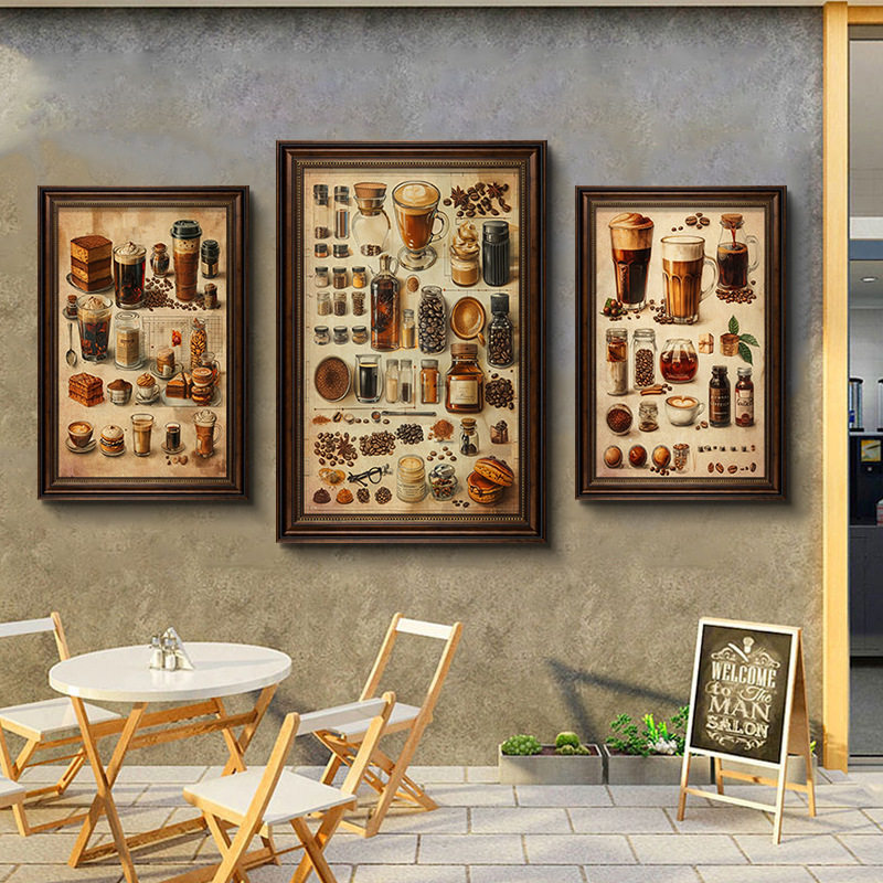 咖啡馆装饰画欧式艺术风休闲色彩咖啡厅背景墙奶茶咖啡店墙面挂画