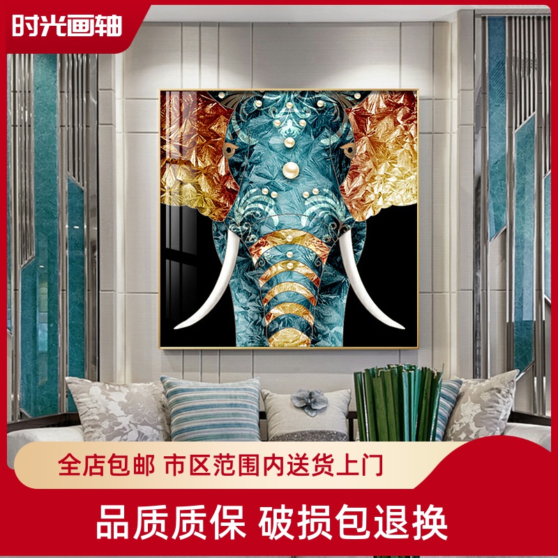 复古个性正方形餐厅装饰画个性艺术骏马大象样板房玄关柜子墙壁画图片