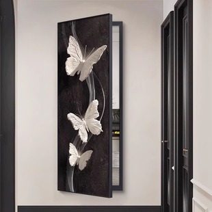 隐藏式推拉全身镜黑白蝴蝶装饰画玄关卧室翻开门暗藏式隐形镜子画
