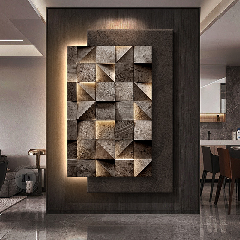 新款立体几何砂岩画玄关装饰画高级感客厅沙发背景墙挂画墙壁灯画