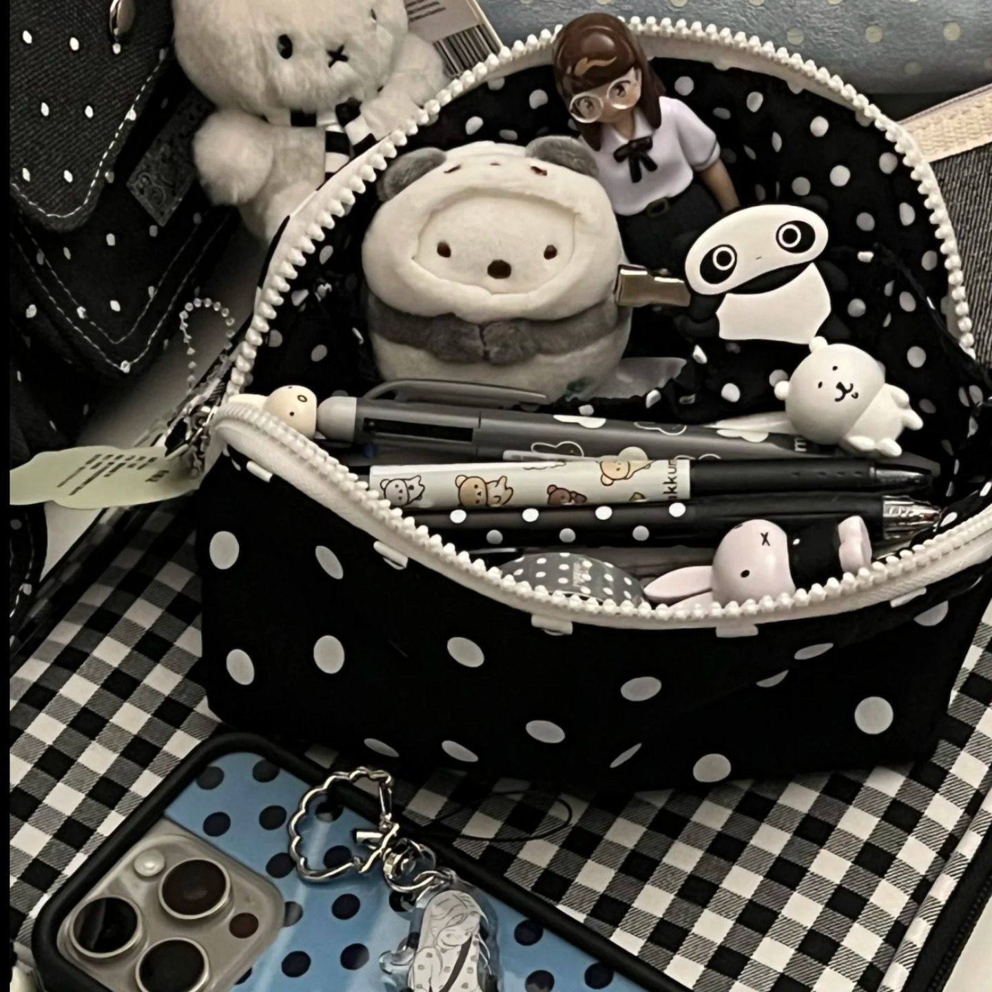 ins风奥利奥夹心波点笔袋学生高颜值大容量多功能文具收纳铅笔袋