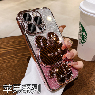 8Plus硅胶Xr网红女神款 兔子补妆镜适用苹果13手机壳iPhone11 15ProMax镜头SE2全包XsMax防摔7 mini软套