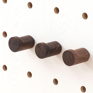 木工小舅15mm洞洞板配件实木马蹄挂钩黑胡桃色专用圆孔置物固定X