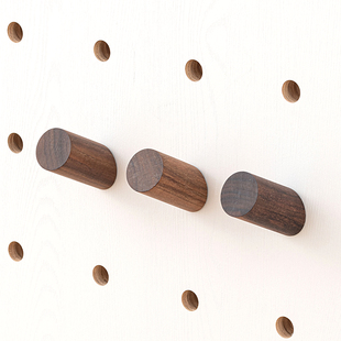 木工小舅 15mm洞洞板配件实木斜口挂钩 黑胡桃色专用圆孔置物X