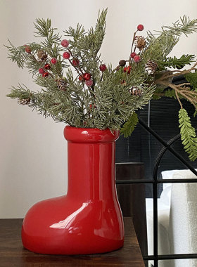 木工小舅 红鞋子陶瓷花瓶轻奢摆件 高级感小众喜庆家居插花器装饰