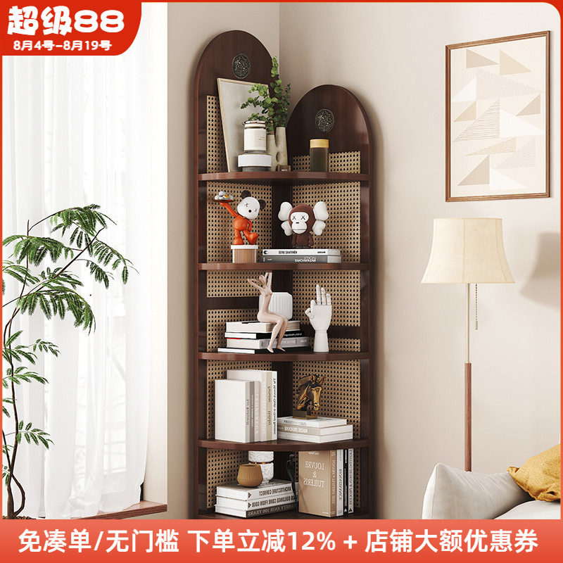木工小舅 落地客厅靠墙转角楠竹置物架 书本摆件复古收纳展示书架