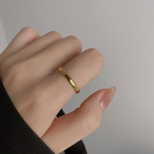 钛钢不掉色戒指女INS小众设计竹节光面指环个性冷淡风钛钢食指戒