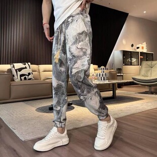 薄款 国风印花休闲速干束脚裤 透气冰丝哈伦裤 潮流时尚 男士 夏季