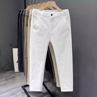 棉质透气九分裤 纯棉白色男休闲裤 子商务简约直筒长裤 新款 夏季 男士