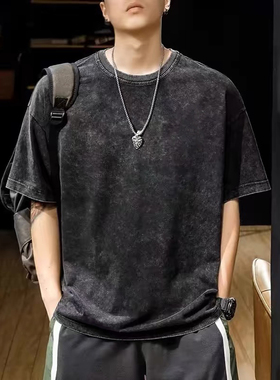 美式复古vintage短袖t恤男夏季重磅纯棉水洗做旧宽松半袖体恤上衣