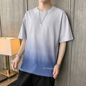 潮牌潮流ins宽松渐变百搭半袖 夏季 冰丝体恤上衣服 t恤短袖 凉感男士