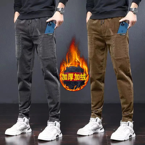 潮牌长裤灯芯绒多口袋加绒休闲裤