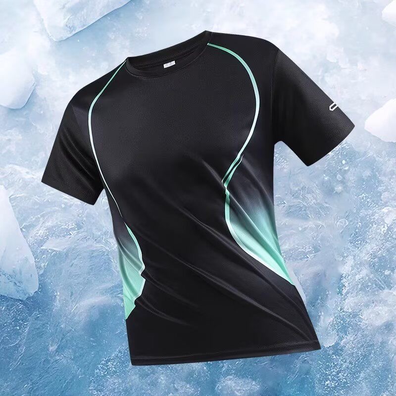 圆领+渐变+拼接+透气+运动上衣