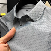 轻奢高级感夏季 潮 t恤宽松休闲冰丝翻领POLO衫 男士 100%桑蚕丝短袖