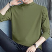 打底衫 上衣内搭潮男士 男春秋季 半高领弹力修身 t恤 薄款 莫代尔长袖