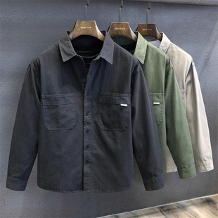 日系工装衬衫男装春季潮流重磅新款宽松开衫夹克复古纯棉长袖外套