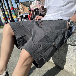 夏季 薄款 宽松透气美式 余文乐工装 外穿五分冰丝中裤 男士 大码 子 短裤