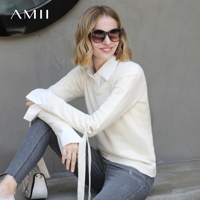 Amii奥特莱斯清仓[极简主义]秋装新款修身纯色桃心领飘带百搭毛衣|msdalam kategori Butik wanita / wanita, sweater - dari Buy2taobao.com untuk memberikan perkhidmatan ejen Taobao profesional membeli