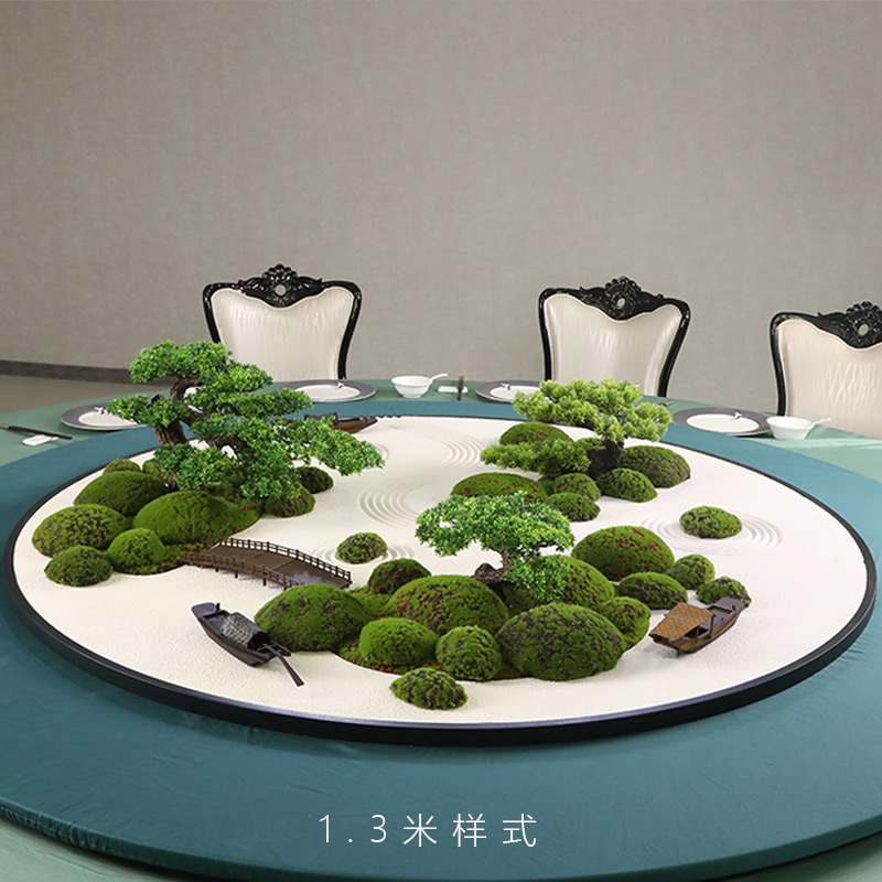 新中式餐桌中间转盘枯山水摆件