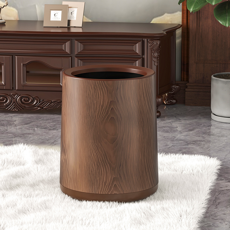 创意新中式复古仿木纹垃圾桶大号纸篓家用桌面收纳桶客厅卧室新款