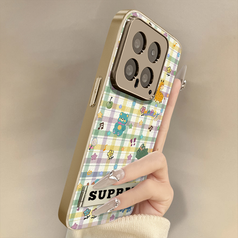 浙皇适用于小米15spro手机壳14新款13高级12全包11防摔mix4支架civi5网红高级羊皮女卡通12sultra格子花小熊