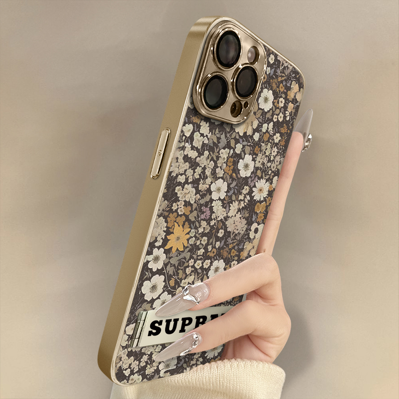 浙皇适用于苹果16promax手机壳iPhone15新款14plus高级13全包12防摔11支架8网红17小羊皮x男女复古xr碎花草丛