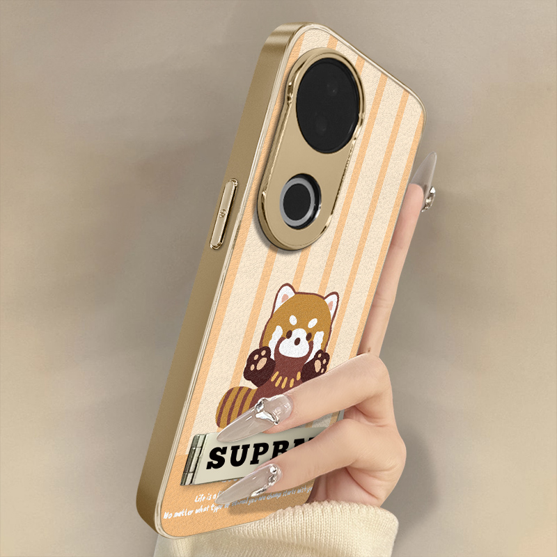 格纹浣熊适用于vivos30手机壳s20pro新款s18e卡通s17t网红15可爱s19女s16高级12支架s10全包防摔小羊皮保护套