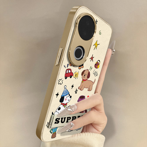 微笑小狗适用于vivos30手机壳s20pro新款s18e卡通s17t网红15可爱s19女s16高级12支架s10全包防摔小羊皮保护套