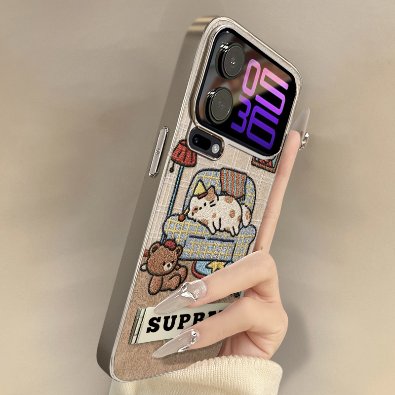 沙发猫咪适用于小米17promax手机壳15新款14卡通13网红12sultra可爱11女civi5高级支架全包防摔小羊皮保护套